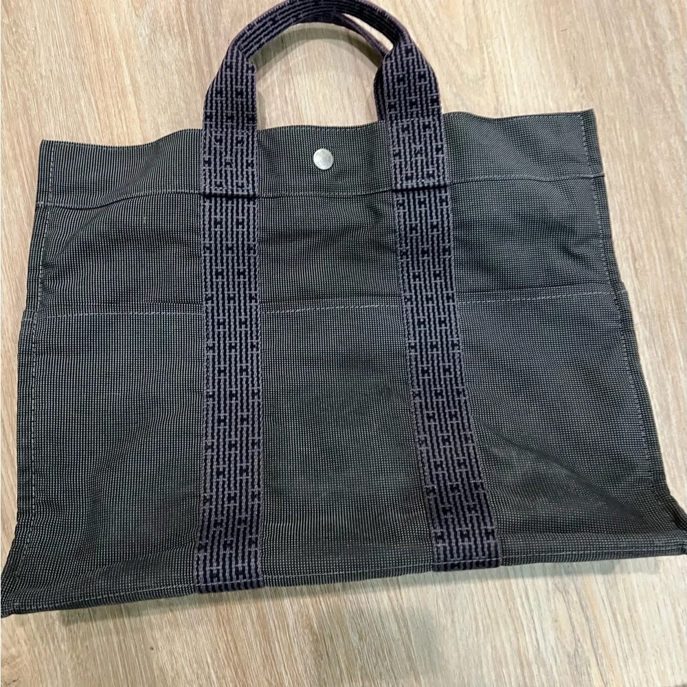 Hermes Herline Cotton MM Black and Gray Tote Bag 1990’s to 2000.